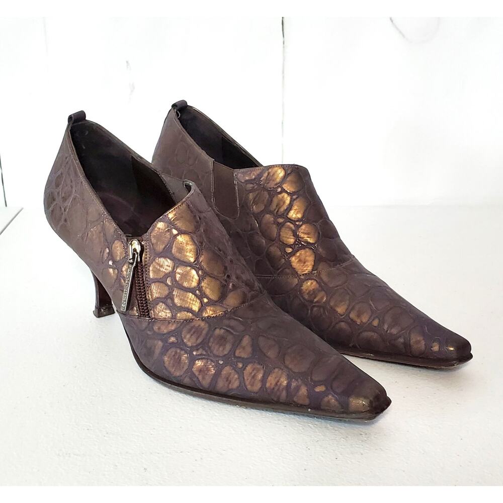 Donald J Pliner Lexi Crocodile Embossed Leather Zip Booties